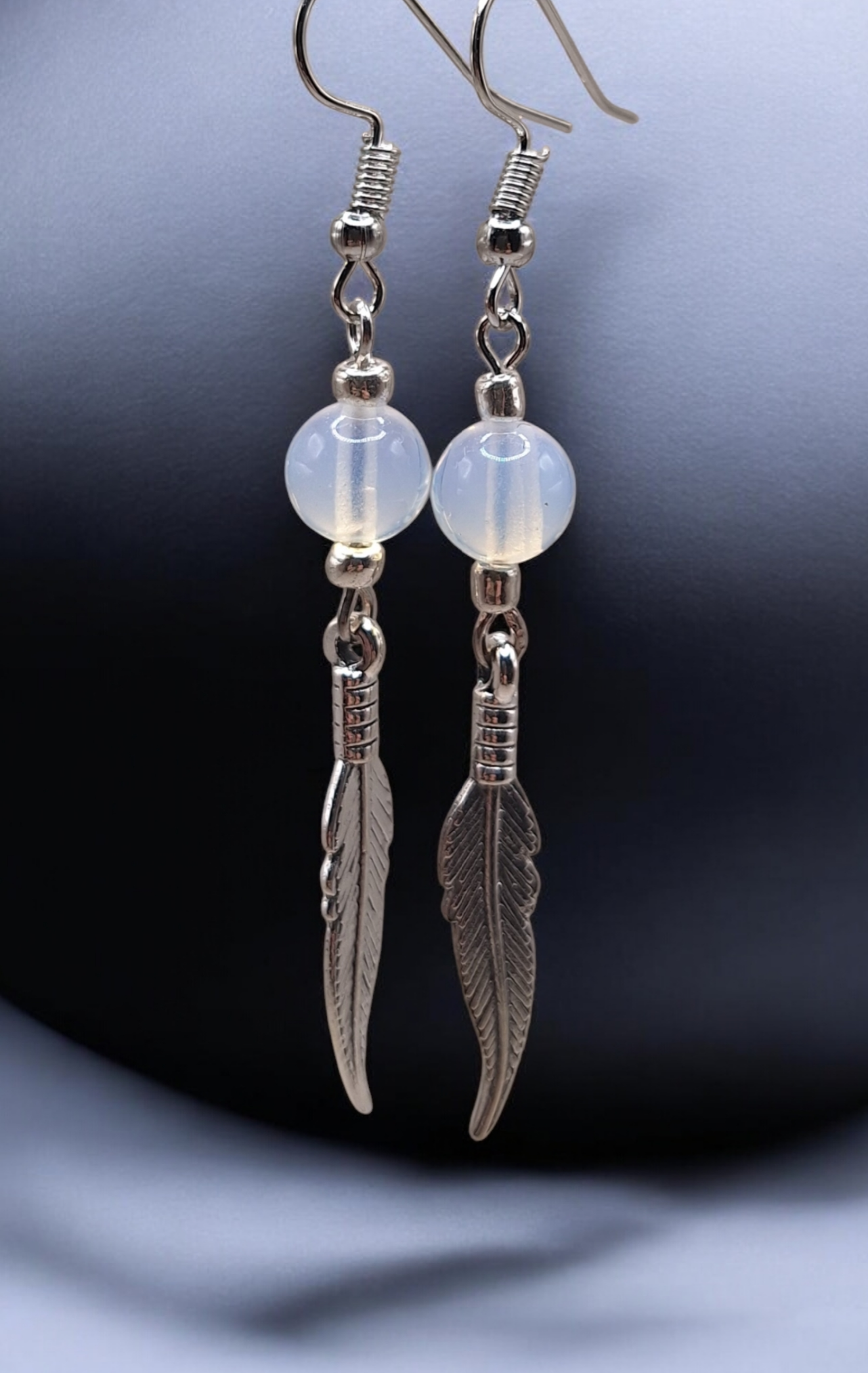 Oorbellen silver feather x gemstone