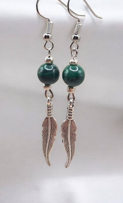Oorbellen silver feather x gemstone